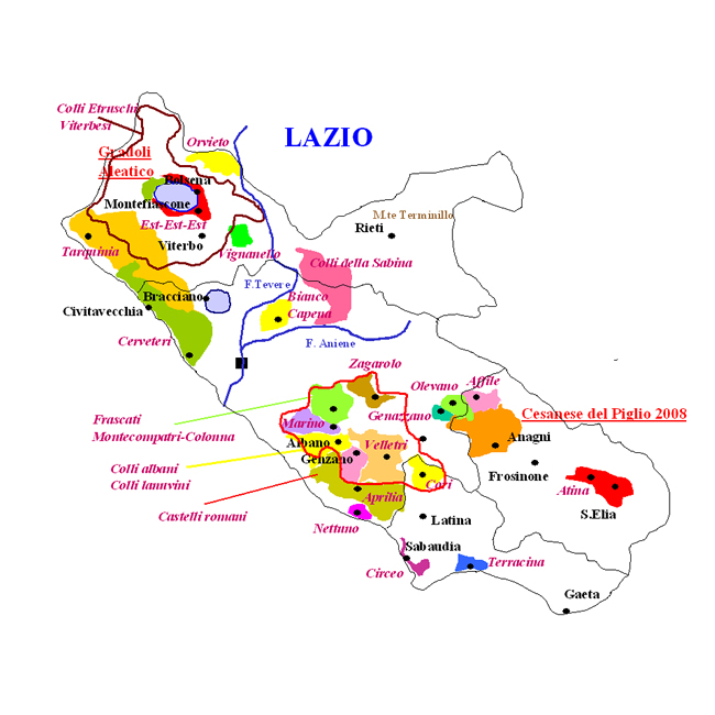 Mappa dei vini del Lazio
