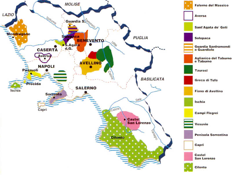 Mappa del vino in Campania