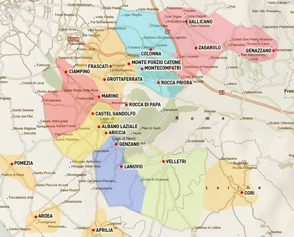 Mappa della Strada del vino dei Castelli Romani