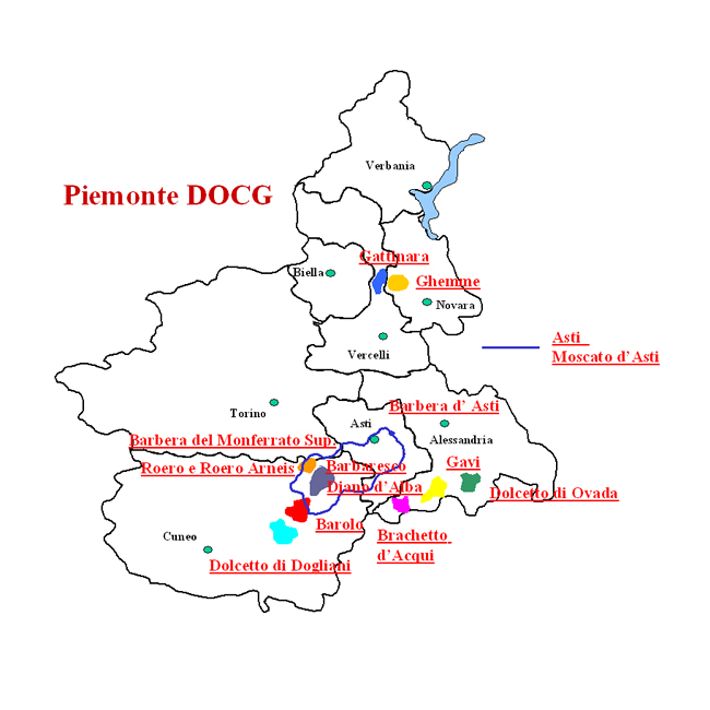 Mappa dei vini in Piemonte